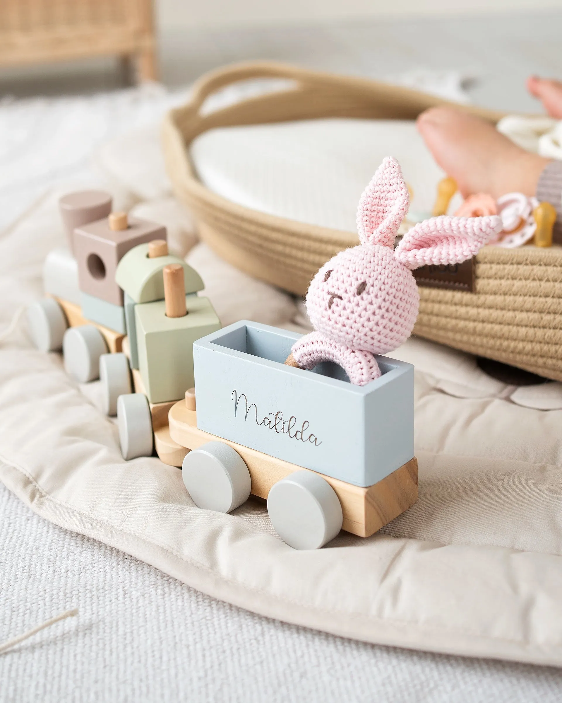 JBØRN Personalised Wooden Pull-Along Stacking Train Set