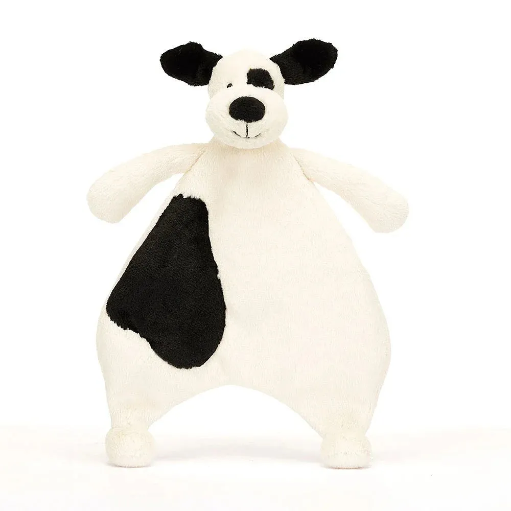 Jellycat bashful black & cream puppy comforter