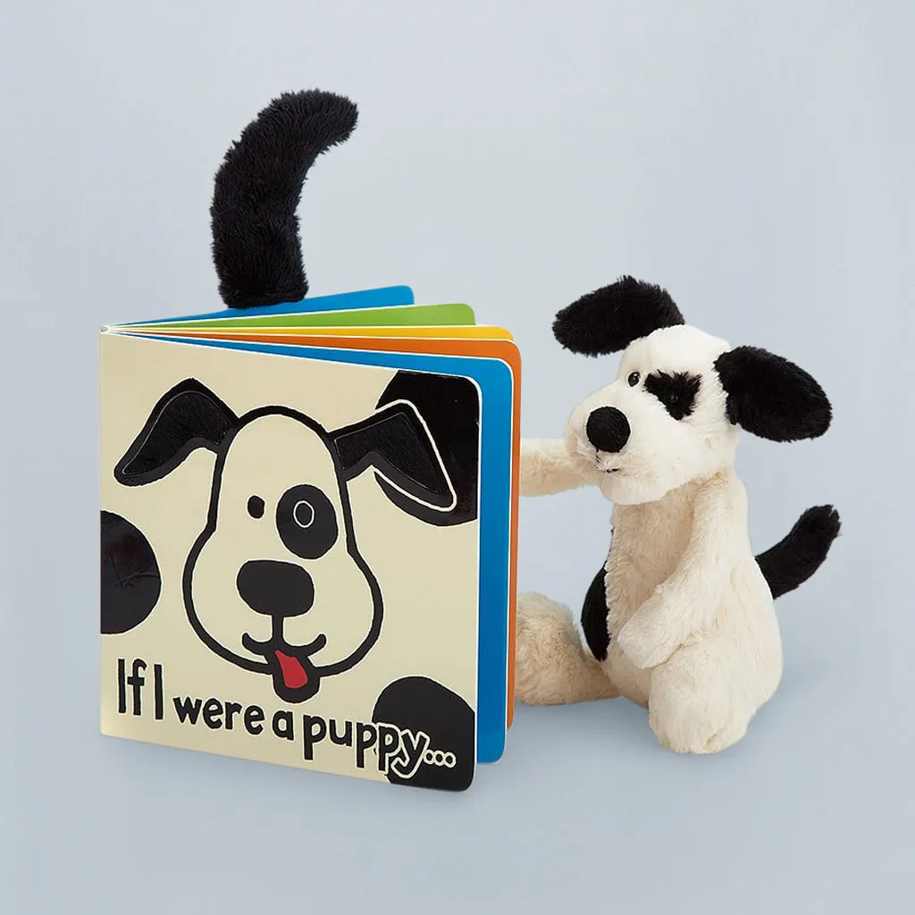 Jellycat Bashful Black and Cream Puppy Soft Toy with If I Were A Puppy Board Book