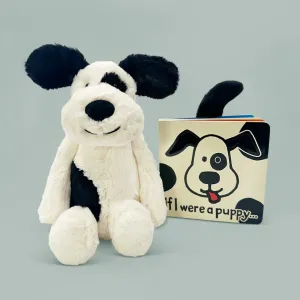 Jellycat Bashful Black and Cream Puppy Soft Toy with If I Were A Puppy Board Book