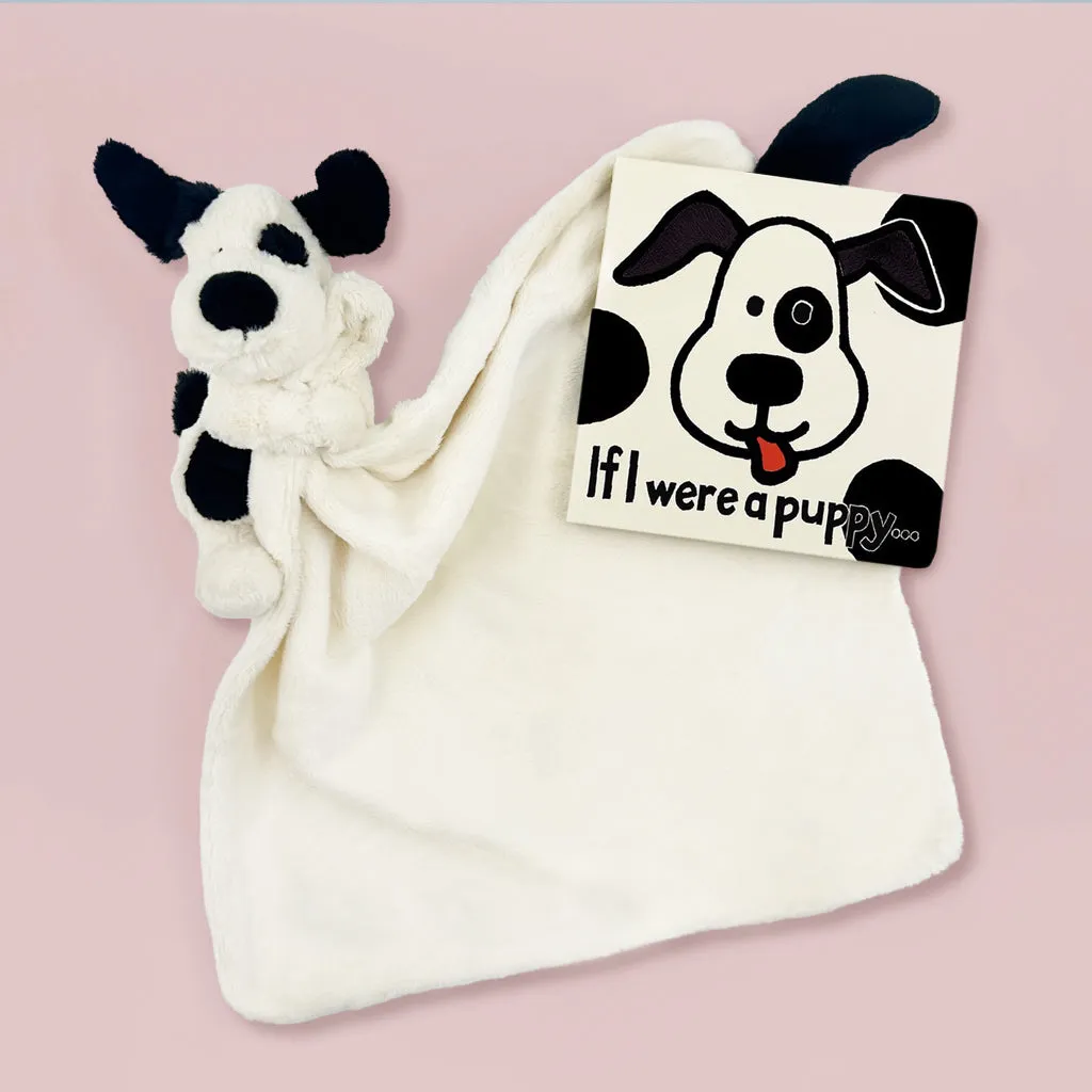 Jellycat Bashful Black and Cream Puppy Soother and If I Were A Puppy Board Book