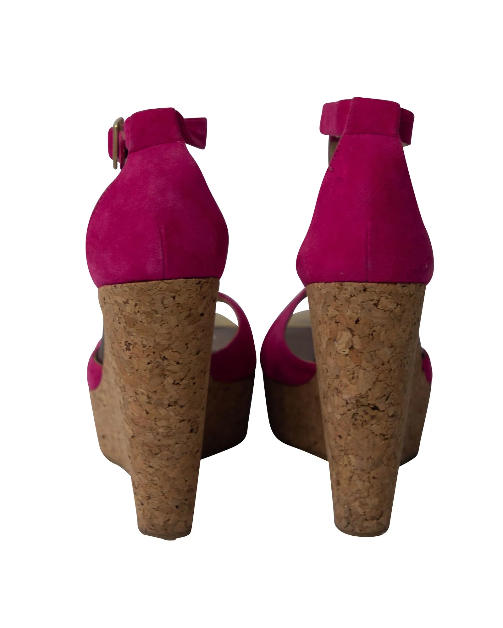 Jimmy Choo T-Bar Peep Toe Wedge in Pink Suede