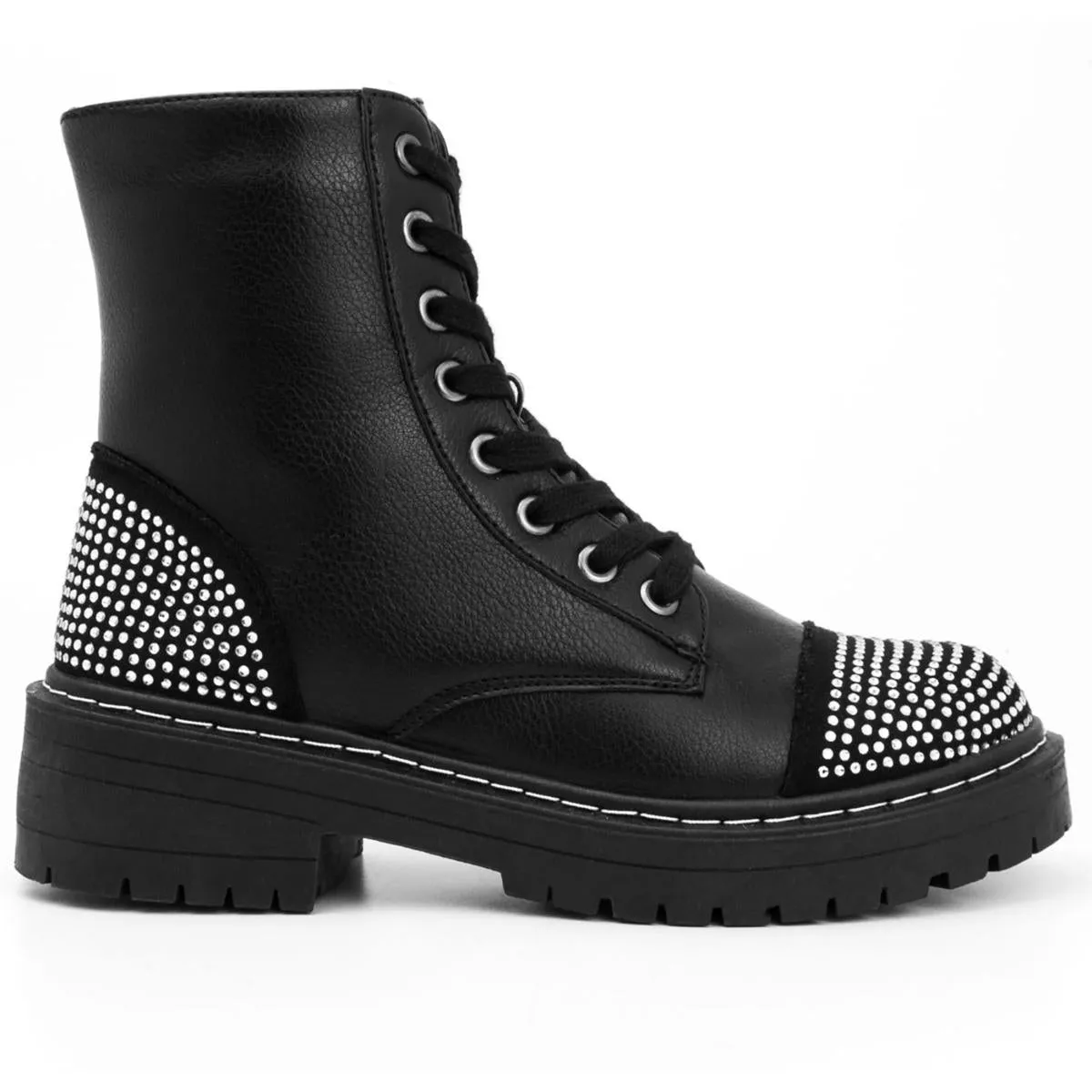 Kalina Womens Rhinestone Zip Up Combat & Lace-up Boots