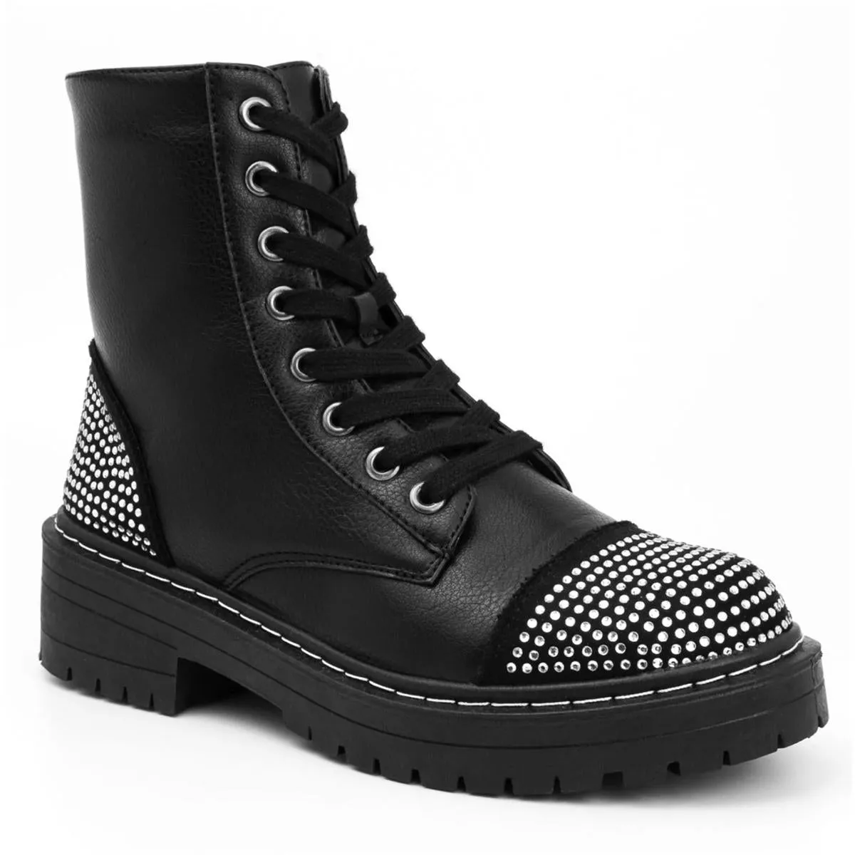 Kalina Womens Rhinestone Zip Up Combat & Lace-up Boots