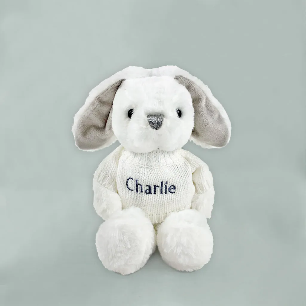 Little Bunny and Bathrobe Hamper, Grey - 0-12 Months with White Personalised Bathrobe