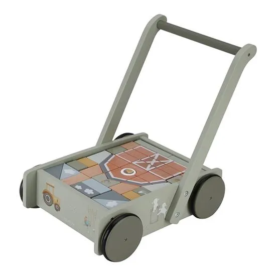 Little Dutch, Wooden Baby Walker & Block Trolley, Little Farm