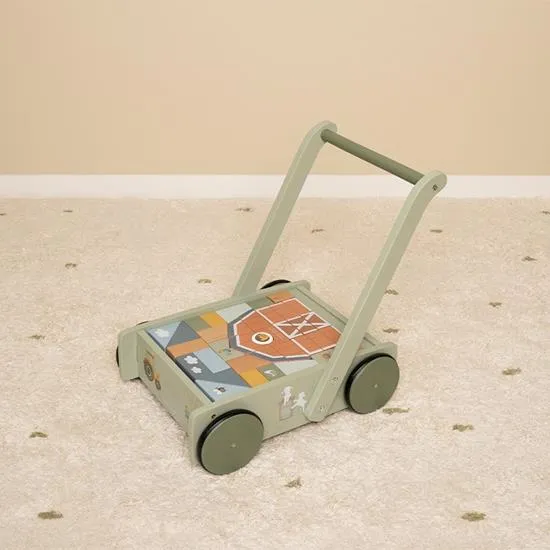 Little Dutch, Wooden Baby Walker & Block Trolley, Little Farm