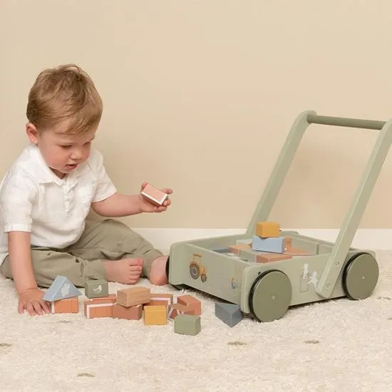 Little Dutch, Wooden Baby Walker & Block Trolley, Little Farm
