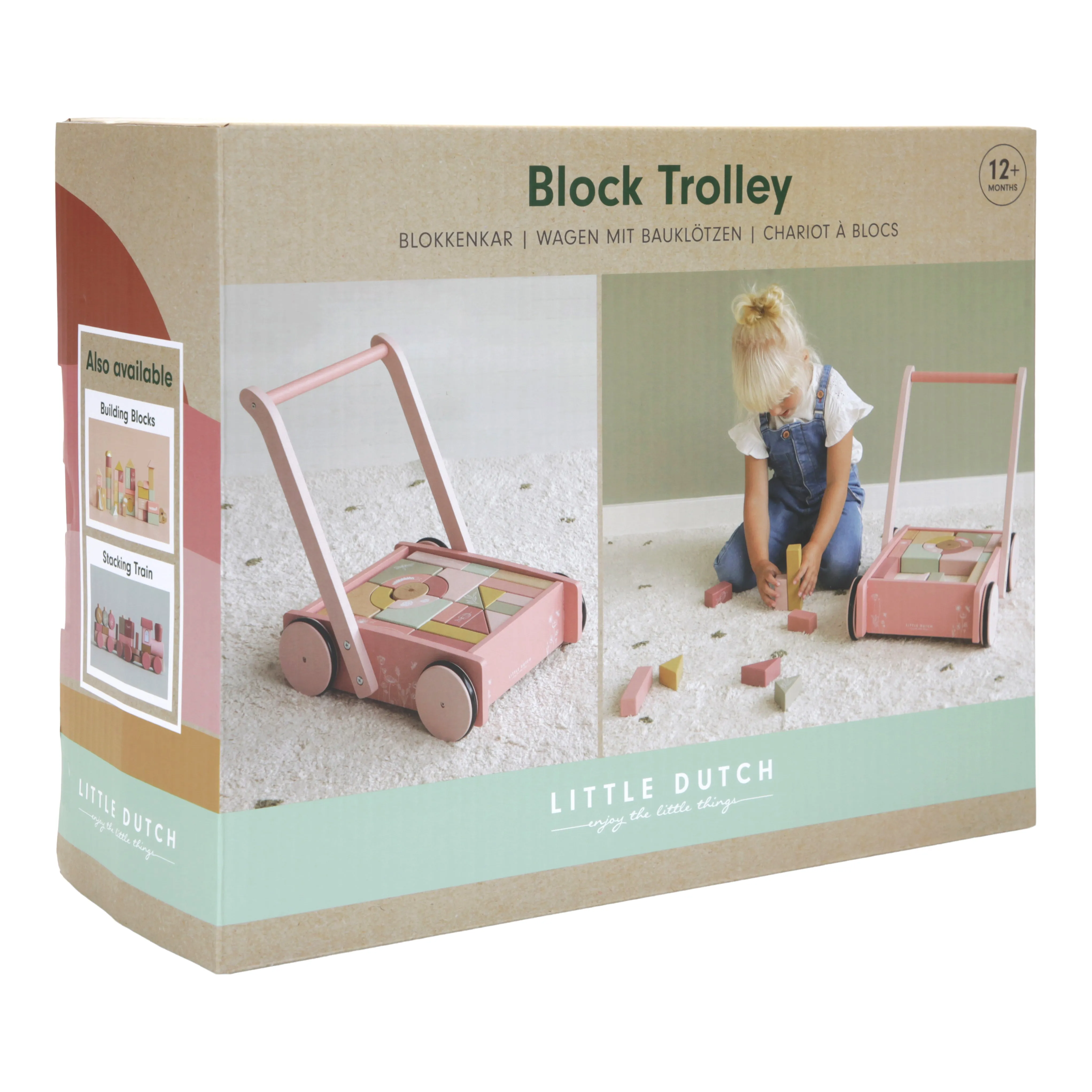 Little Dutch, Wooden Baby Walker & Block Trolley
