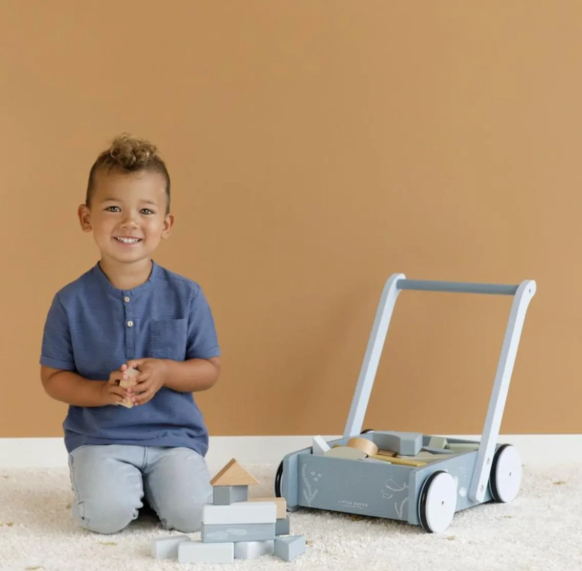Little Dutch, Wooden Baby Walker & Block Trolley