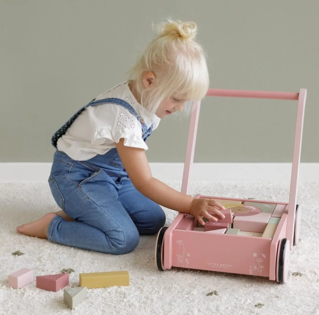 Little Dutch, Wooden Baby Walker & Block Trolley
