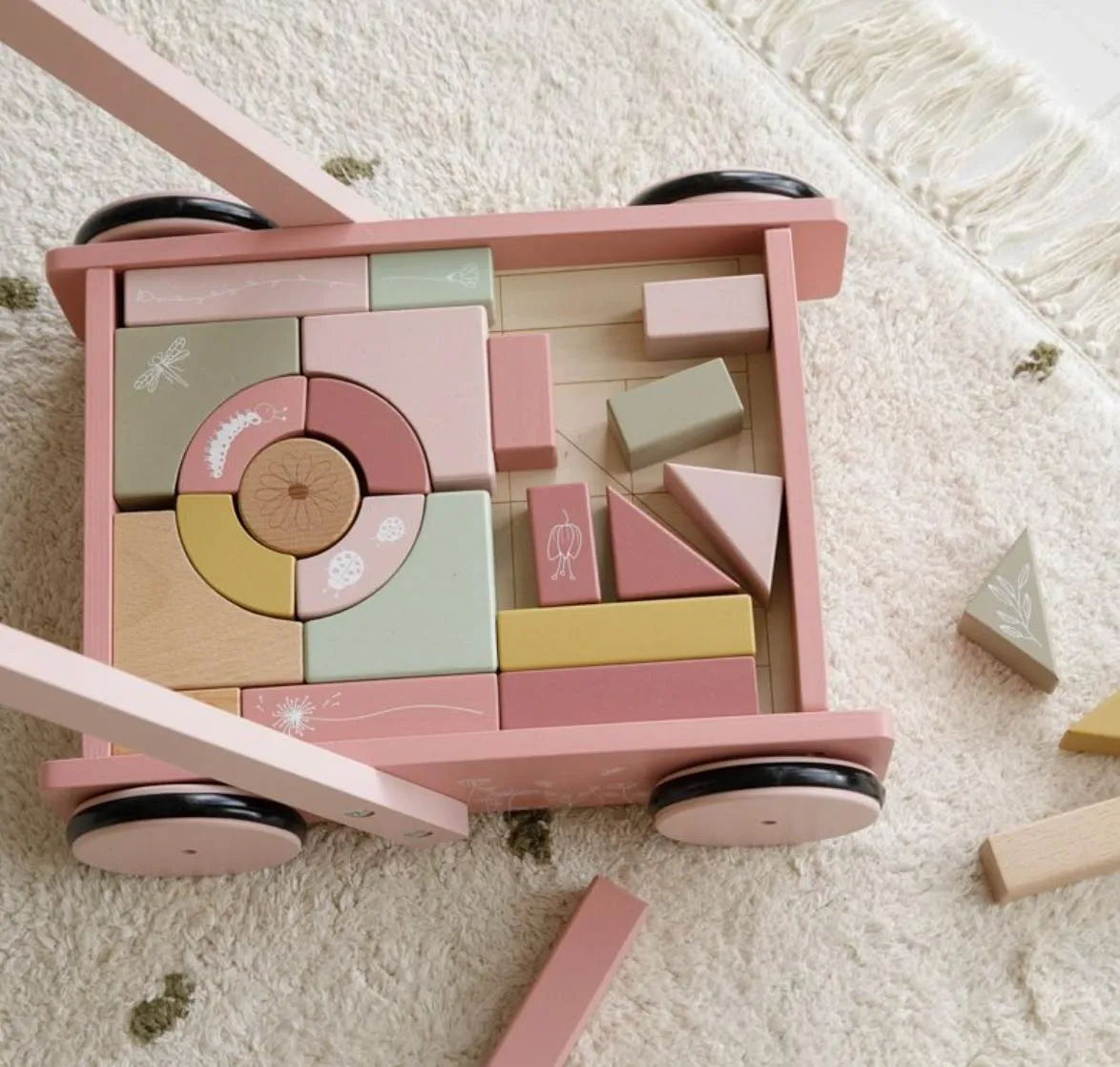 Little Dutch, Wooden Baby Walker & Block Trolley