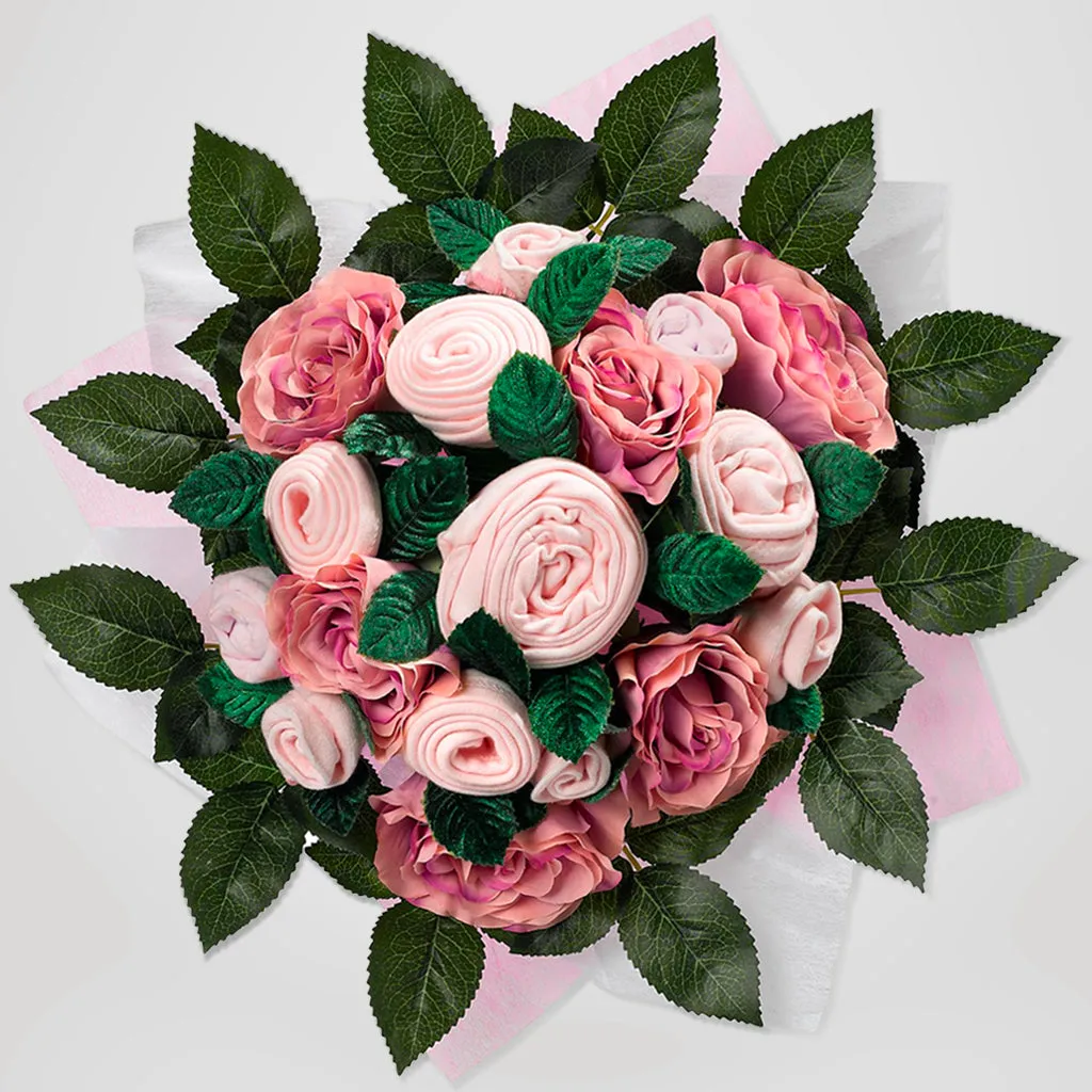 Luxury Rose Baby Clothes Bouquet, Balloon and Personalised Blanket, Pink