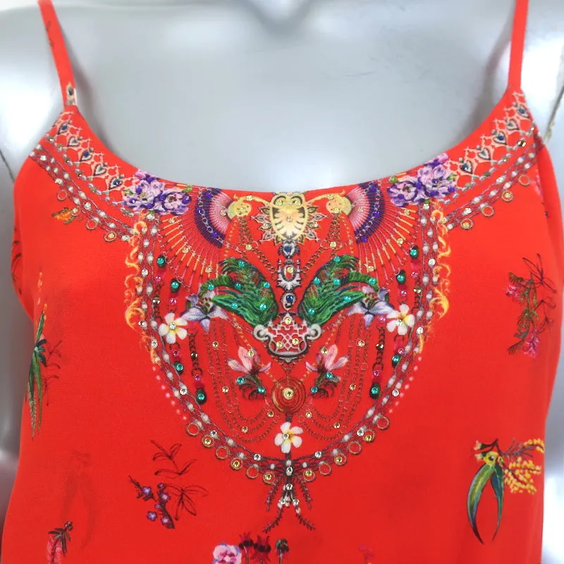 Milla by Camilla Paradise Circus Handkerchief Hem Midi Dress Red Silk Size Small
