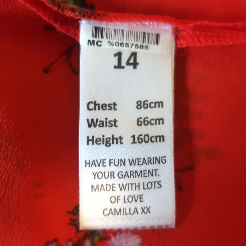 Milla by Camilla Paradise Circus Handkerchief Hem Midi Dress Red Silk Size Small