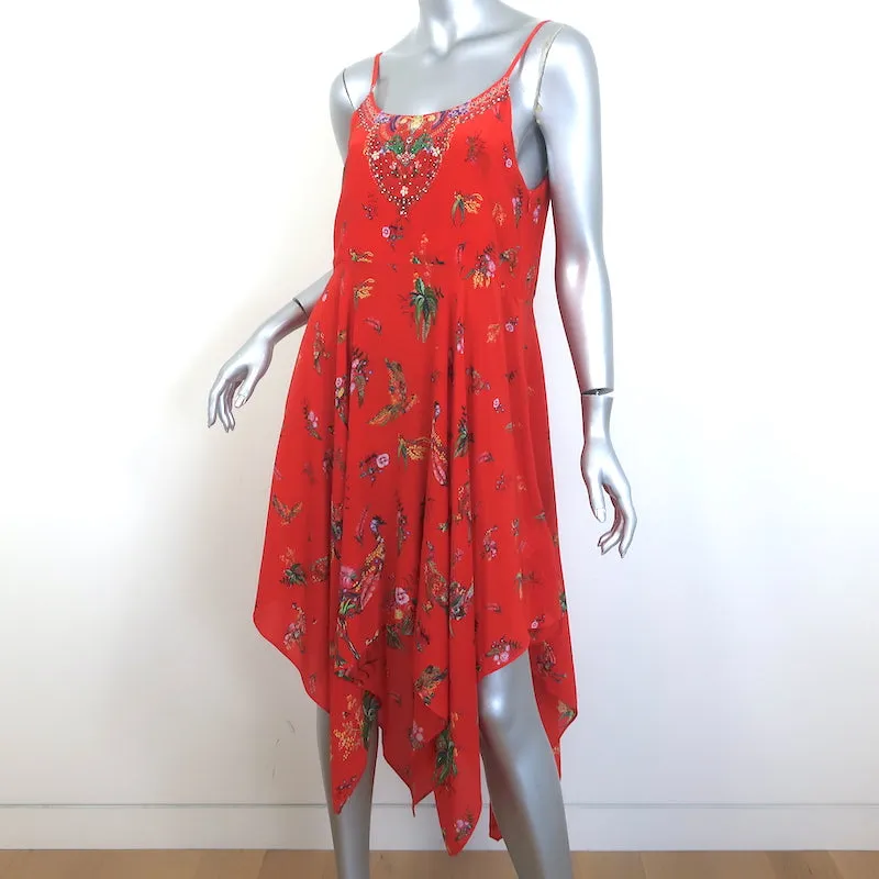 Milla by Camilla Paradise Circus Handkerchief Hem Midi Dress Red Silk Size Small