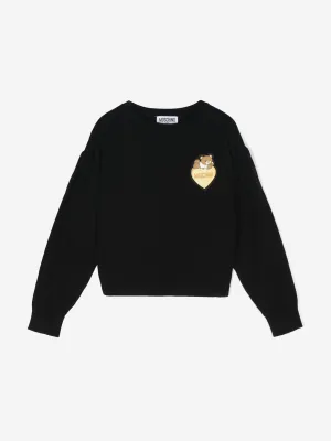 Moschino Girls Bear Heart Logo Jumper in Black