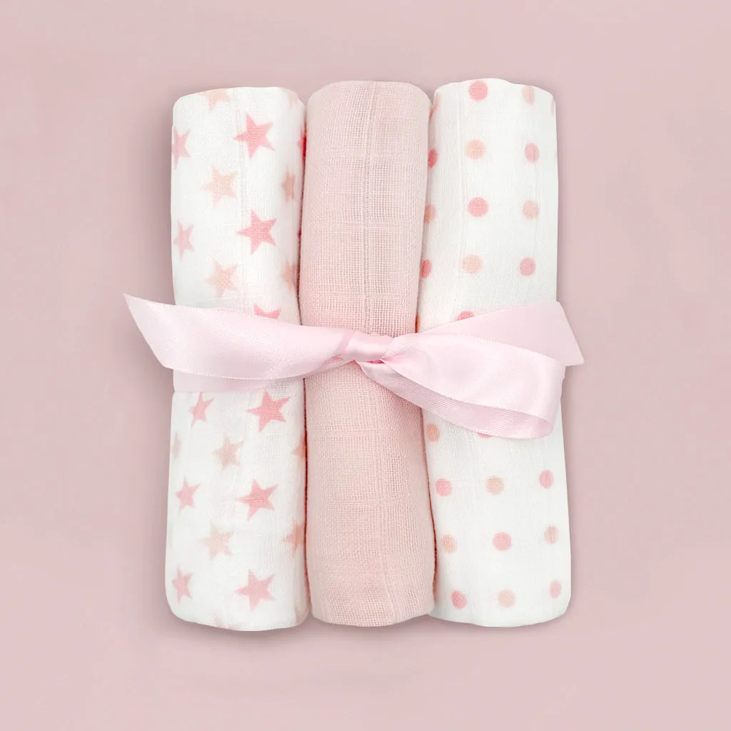 My First Steiff Muslins and Blanket New Baby Gift Set, Pink