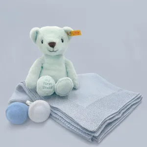 My First Steiff Socks and Blanket New Baby Gift Set, Blue