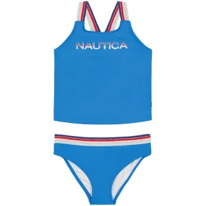 Nautica Girls' Multicolor Striped Logo And Strap Tankini (8-16) Surf Water Wash Nautica