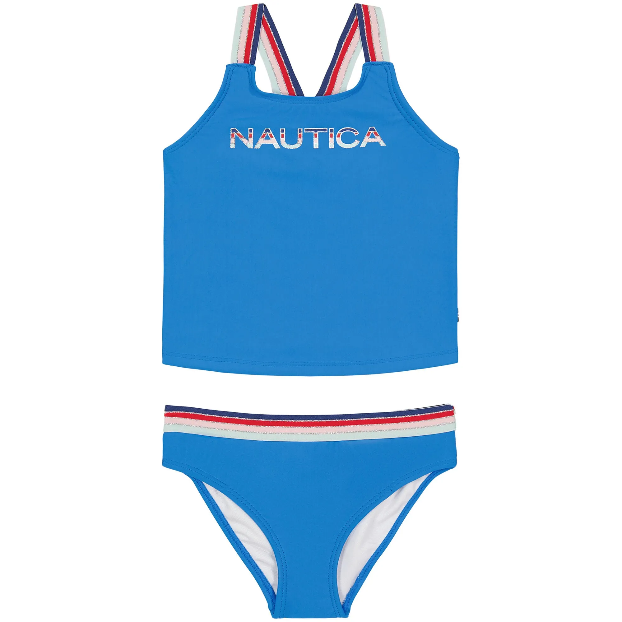 Nautica Girls' Multicolor Striped Logo And Strap Tankini (8-16) Surf Water Wash Nautica