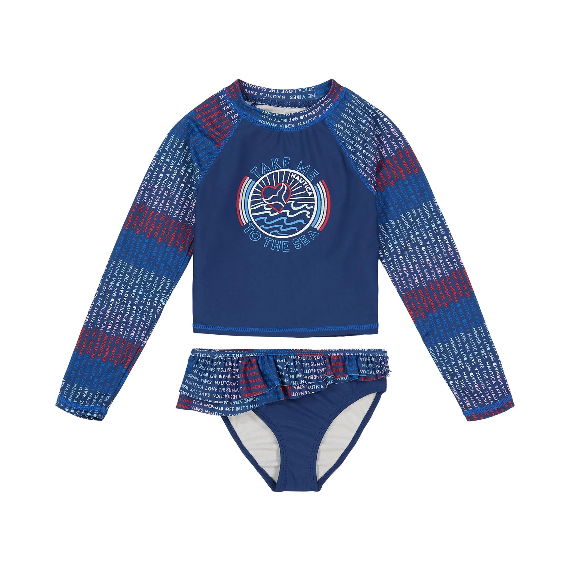 Nautica Girls' Striped Rash Guard Set (7-16) Tropic Wave Nautica