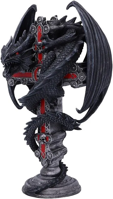 Nemesis Now Decor Nemesis Now Anne Stokes Gothic Guardian Dragon Cross Candle Holder 26.5cm, Black