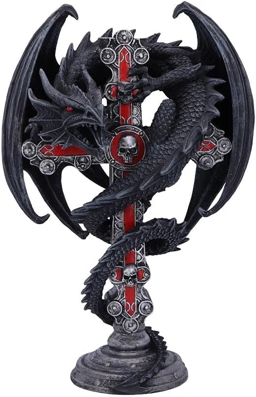 Nemesis Now Decor Nemesis Now Anne Stokes Gothic Guardian Dragon Cross Candle Holder 26.5cm, Black