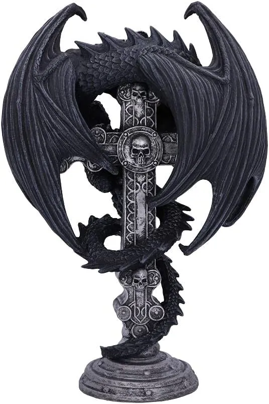 Nemesis Now Decor Nemesis Now Anne Stokes Gothic Guardian Dragon Cross Candle Holder 26.5cm, Black