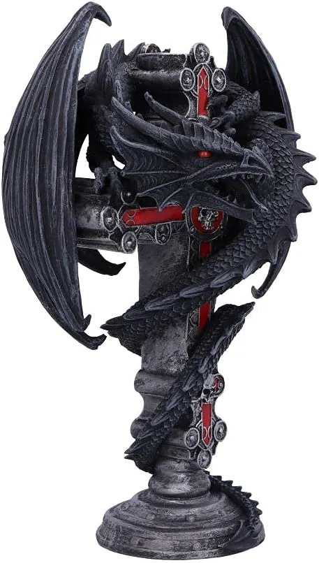 Nemesis Now Decor Nemesis Now Anne Stokes Gothic Guardian Dragon Cross Candle Holder 26.5cm, Black