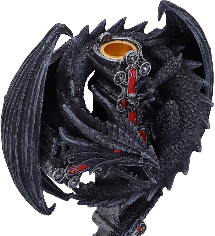 Nemesis Now Decor Nemesis Now Anne Stokes Gothic Guardian Dragon Cross Candle Holder 26.5cm, Black