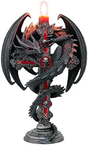 Nemesis Now Decor Nemesis Now Anne Stokes Gothic Guardian Dragon Cross Candle Holder 26.5cm, Black