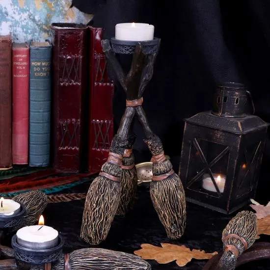 Nemesis Now Decor Nemesis Now Broomstick Tea Light 20.5cm Candle Holder, Brown
