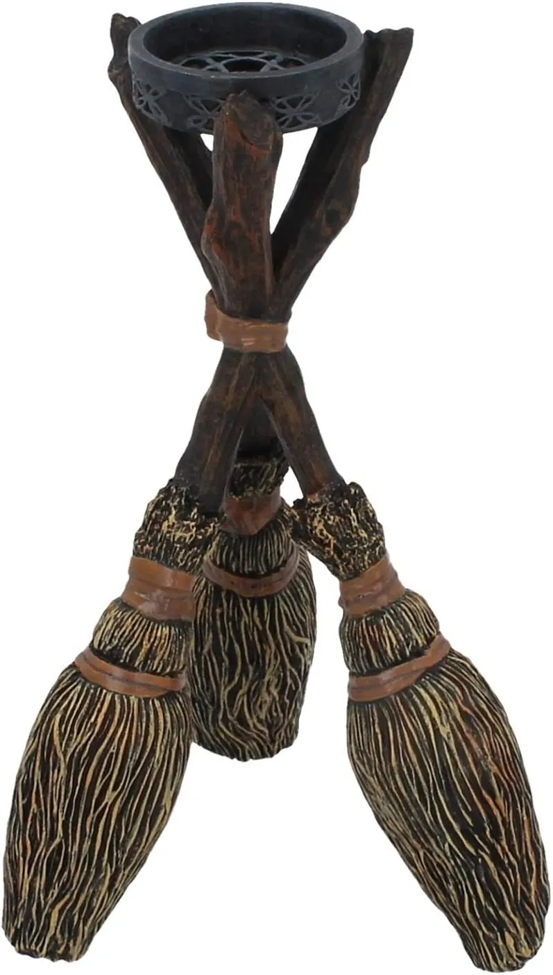 Nemesis Now Decor Nemesis Now Broomstick Tea Light 20.5cm Candle Holder, Brown