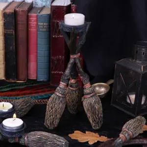 Nemesis Now Decor Nemesis Now Broomstick Tea Light 20.5cm Candle Holder, Brown