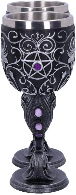 Nemesis Now Decor Nemesis Now Hex Twin Cat Heart Set of Two Goblets, Resin w/Stainless Steel Inser