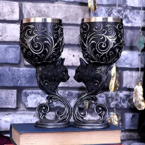 Nemesis Now Decor Nemesis Now Hex Twin Cat Heart Set of Two Goblets, Resin w/Stainless Steel Inser