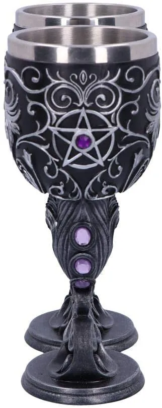 Nemesis Now Decor Nemesis Now Hex Twin Cat Heart Set of Two Goblets, Resin w/Stainless Steel Inser