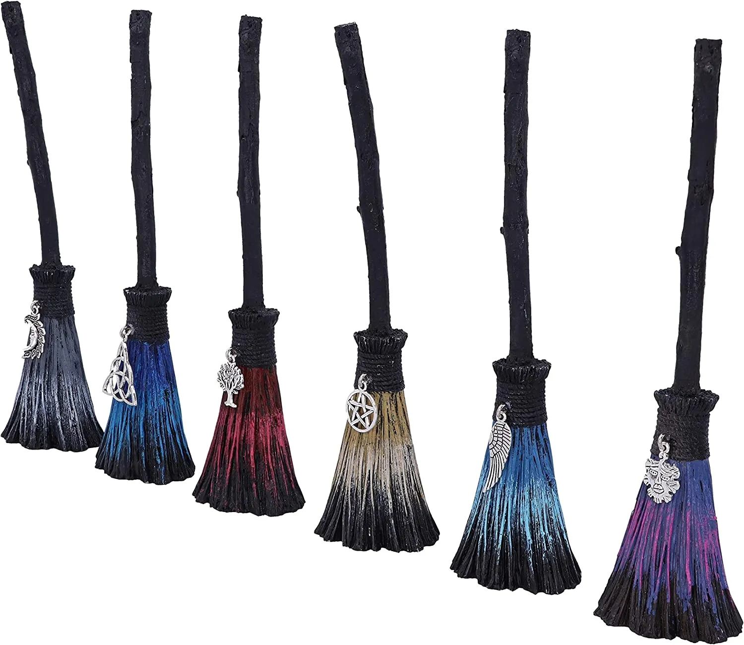 Nemesis Now Decor Nemesis Now Positivity Broomsticks with Silver Charms, 20cm, (Set of 6), Black