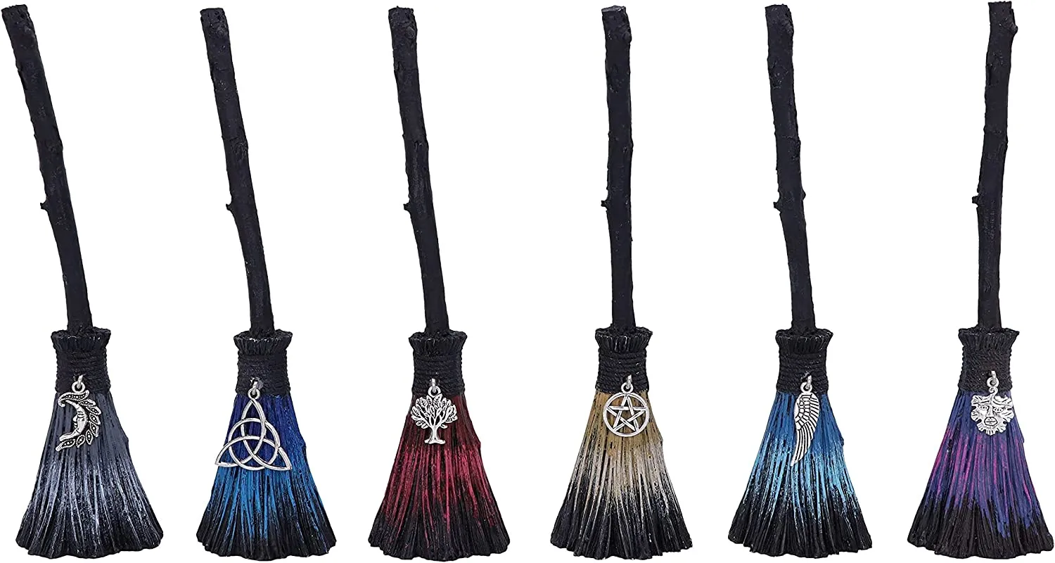 Nemesis Now Decor Nemesis Now Positivity Broomsticks with Silver Charms, 20cm, (Set of 6), Black