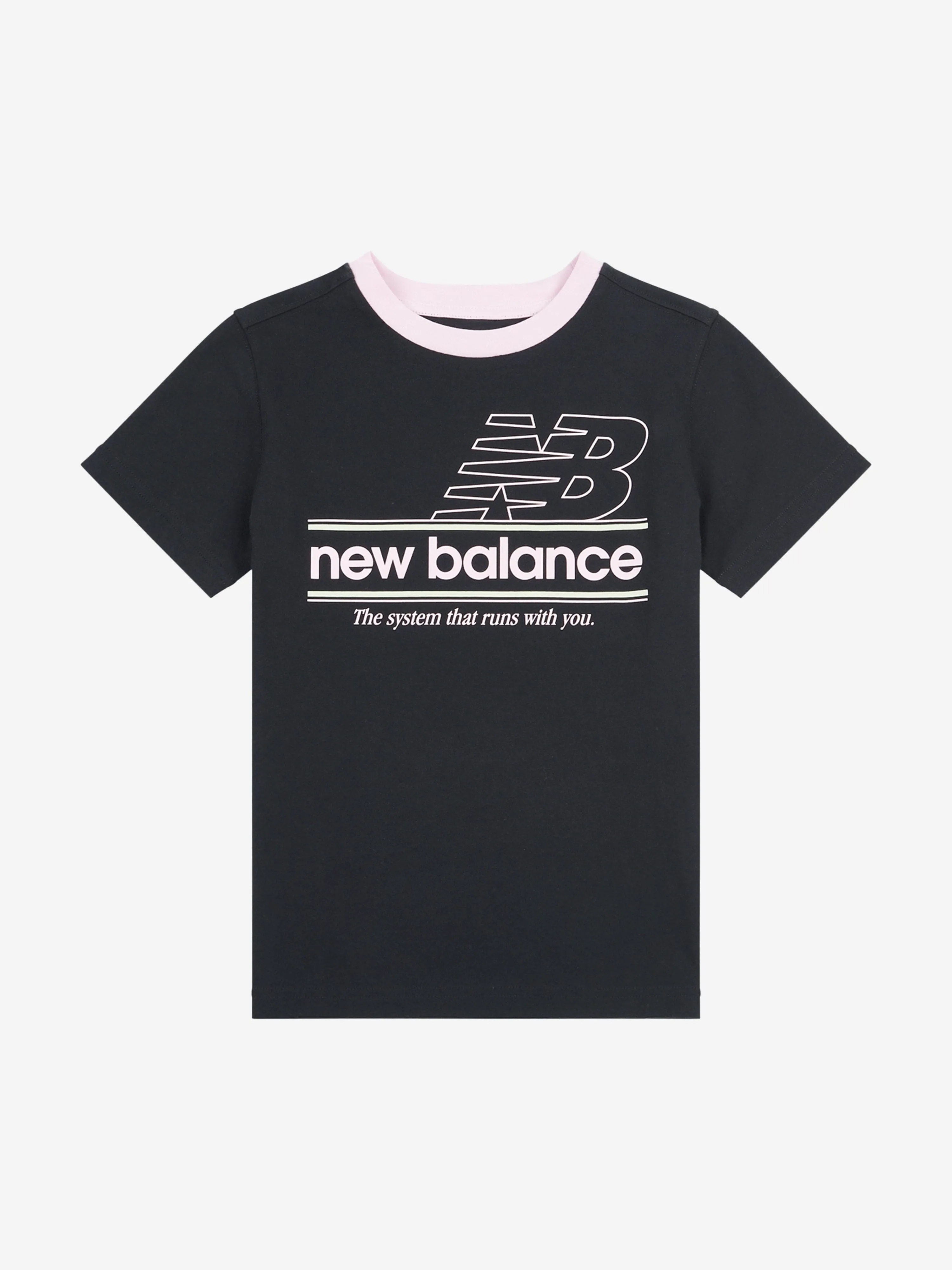 New Balance Girls Systems Graphic T-Shirt in Black