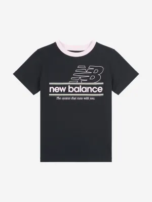 New Balance Girls Systems Graphic T-Shirt in Black