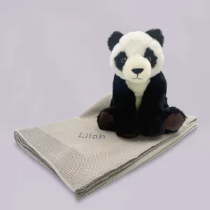 Parker Panda Soft Toy with Personalised Knitted Blanket, Grey