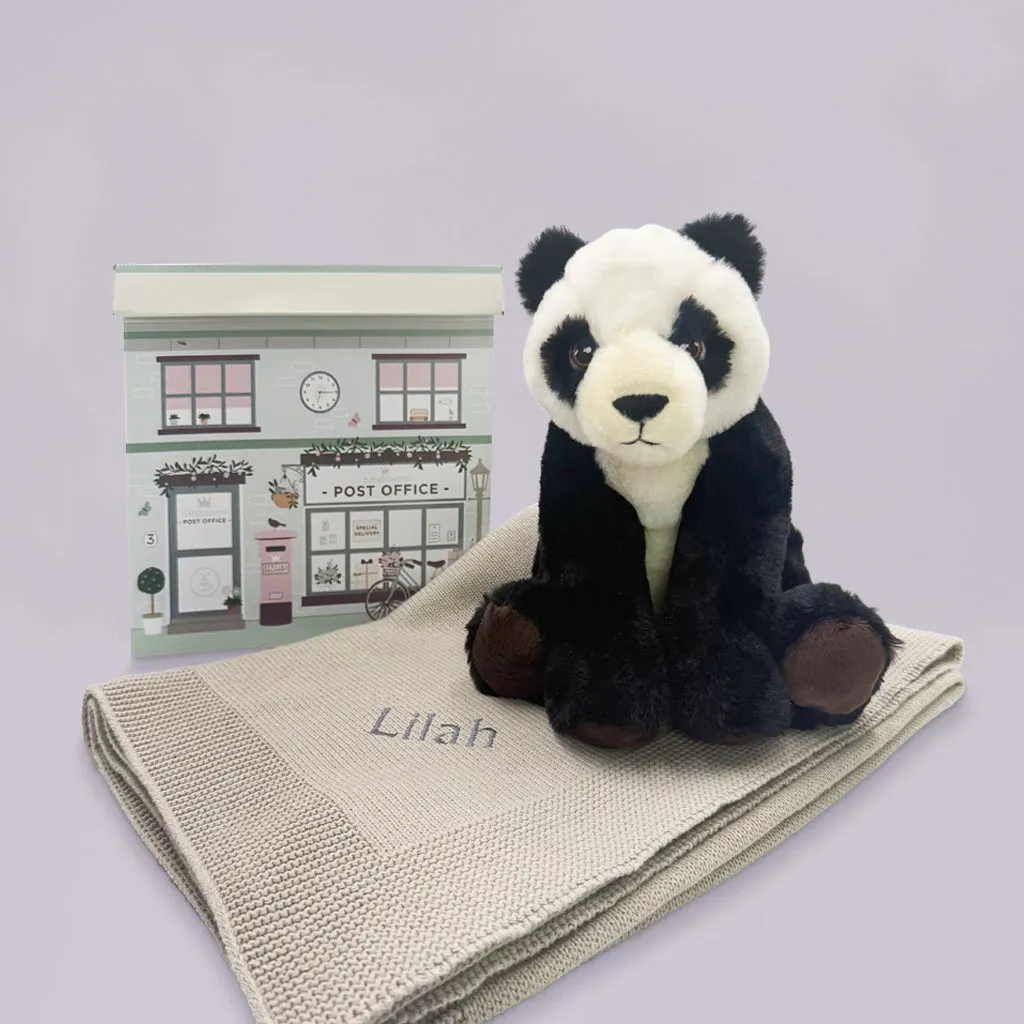 Parker Panda Soft Toy with Personalised Knitted Blanket, Grey