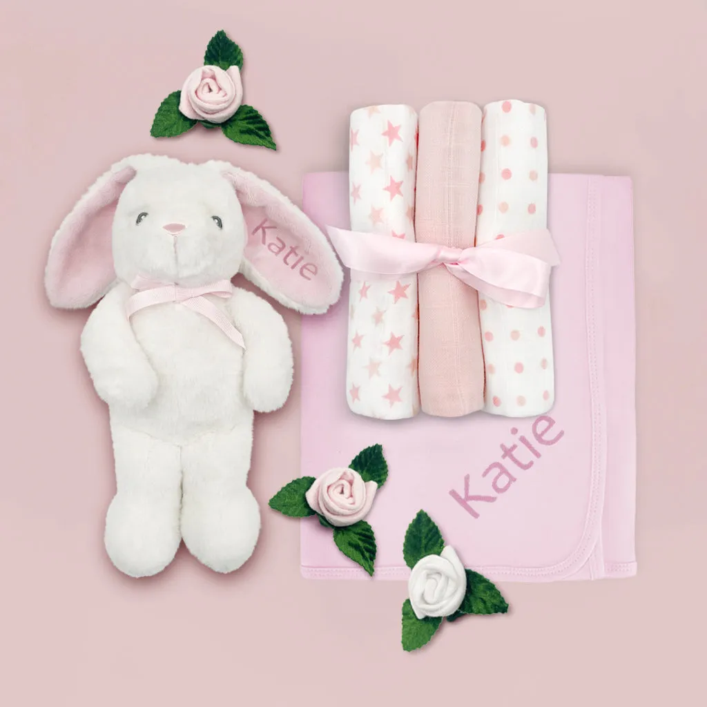 Personalised Baby Girl Gift Set with Little Pink Bunny