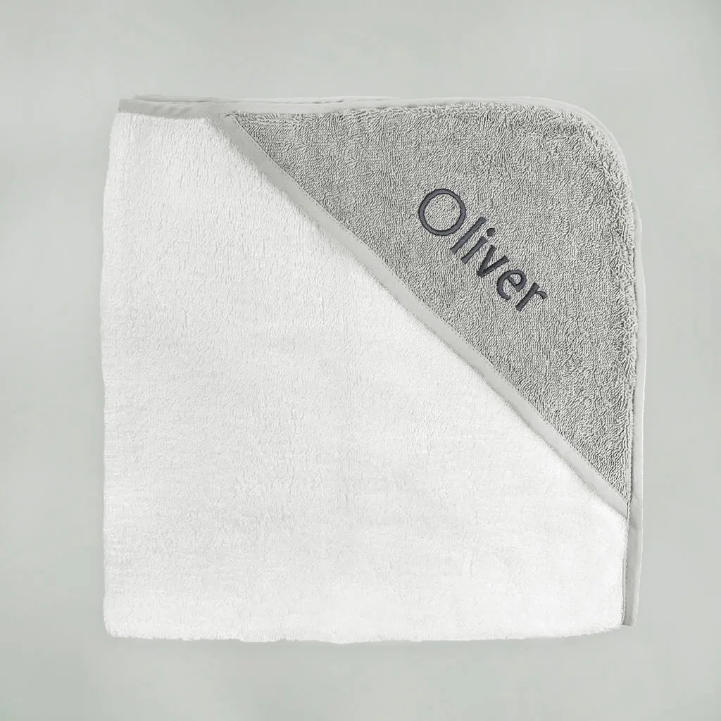 Personalised Baby Hooded Towel, Grey