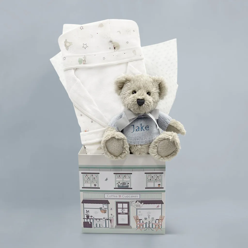 Personalised Berkeley Bear & Little Love Bathrobe, Blue