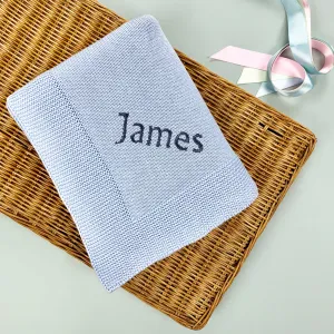 Personalised Knitted Baby Blanket, Blue