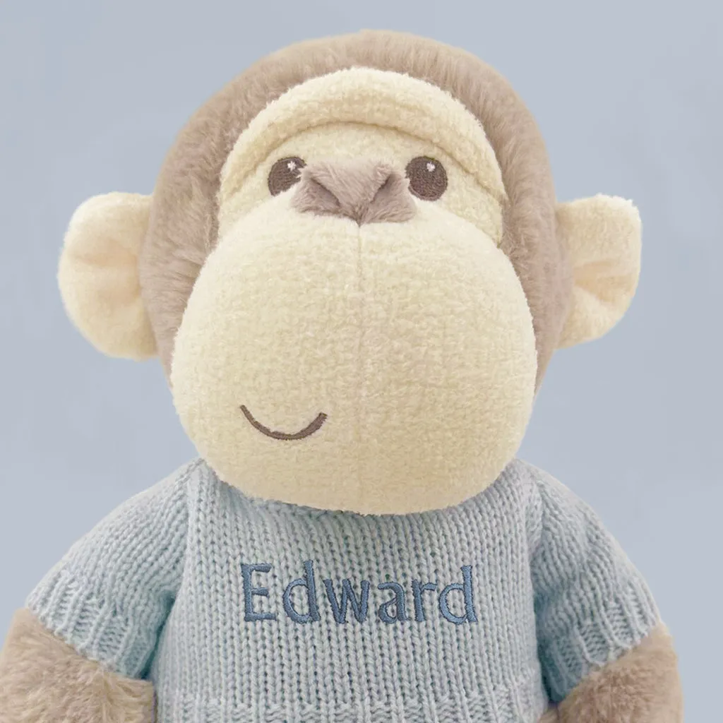 Personalised Morris Monkey Soft Toy Gift Set With Hello Baby Balloon, Blue