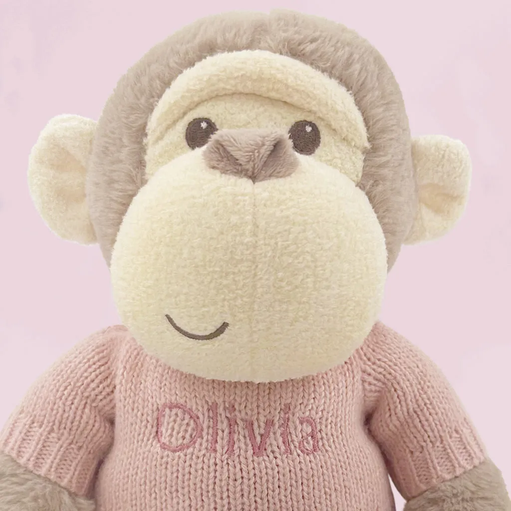 Personalised Morris Monkey Soft Toy With Snuggle Wrap, Pink